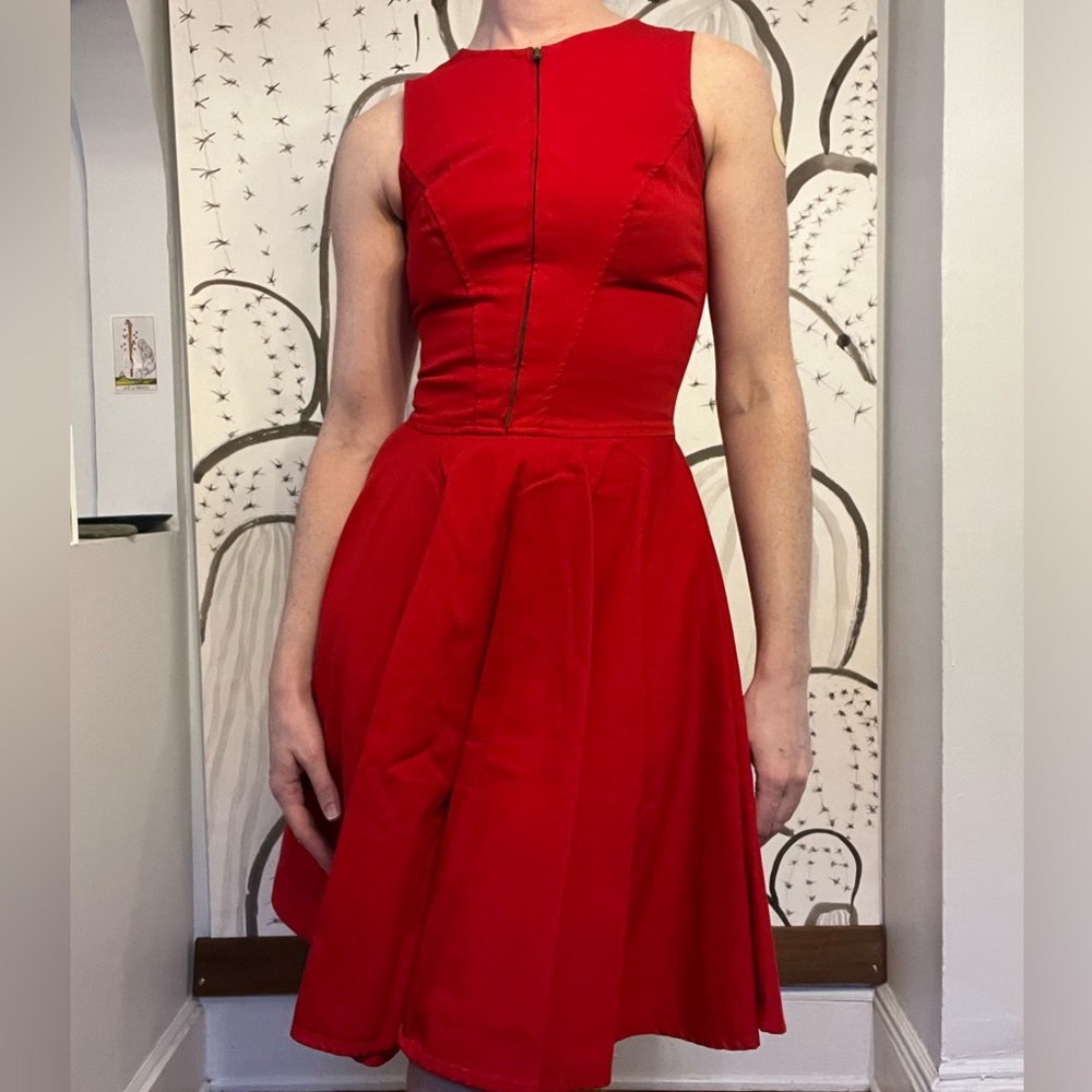 Vintage denim red dress with zippers